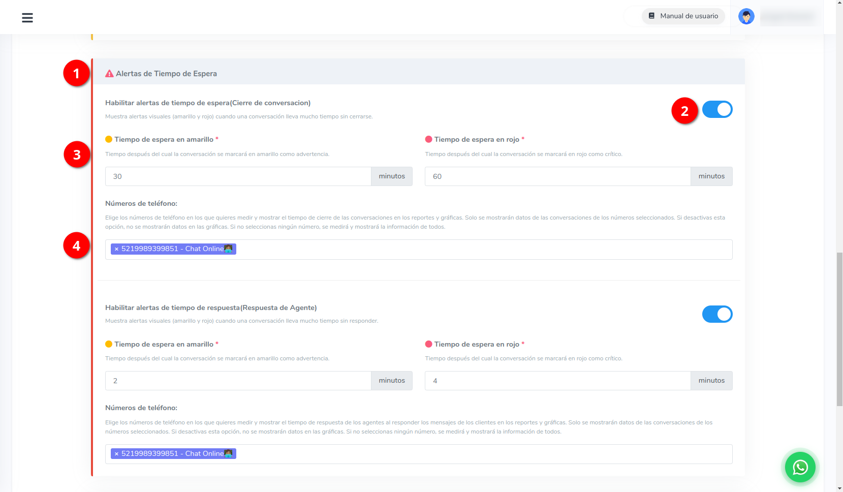 Formulario de configuración de alertas de cierre