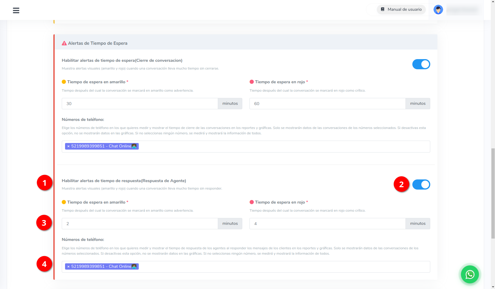 Formulario de configuración de alertas de cierre